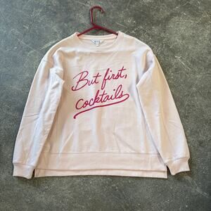 Wildfox Cocktails Oversized Crewneck Sweatshirt Womens XS Pink Sweater Fleece